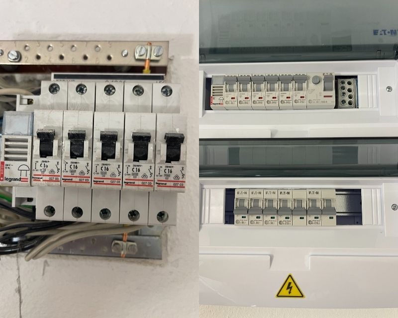 Lakáselosztó csere, égett kötések javítása